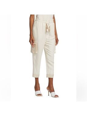 Cami NYC Harley Silk-Linen Cargo Pants with Front Tie Ivory Size Small